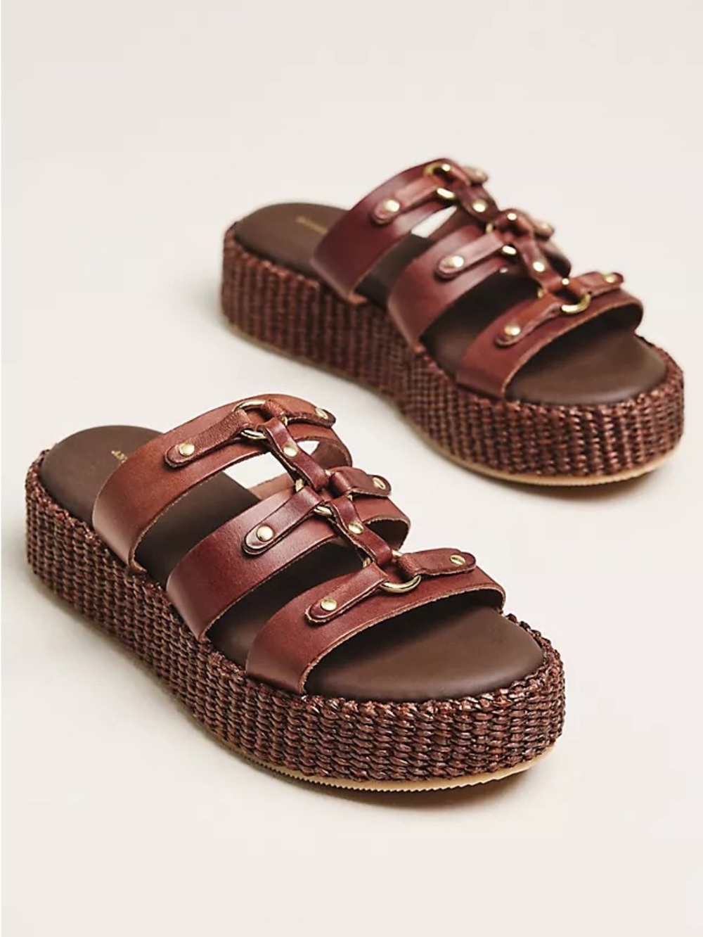 Anthropologie Leather Gladiator Slide Sandals